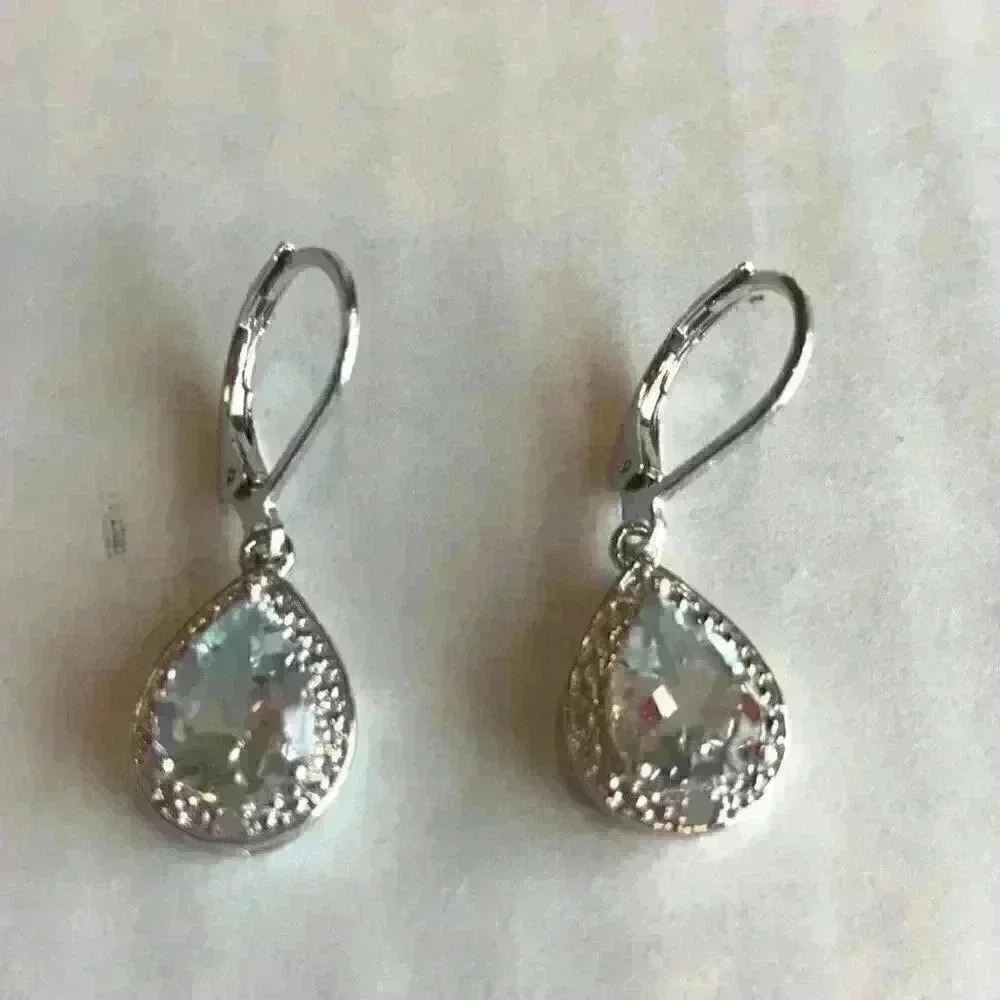 Macy’s New White Topaz & Silvertone Pear E